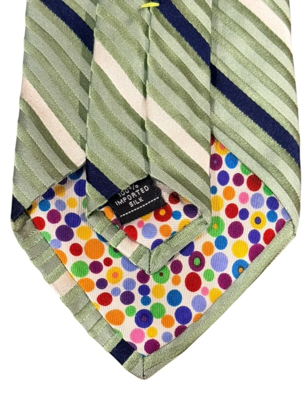 City of London Vintage Silk Tie Sage Green Navy Stripe Novelty Lining